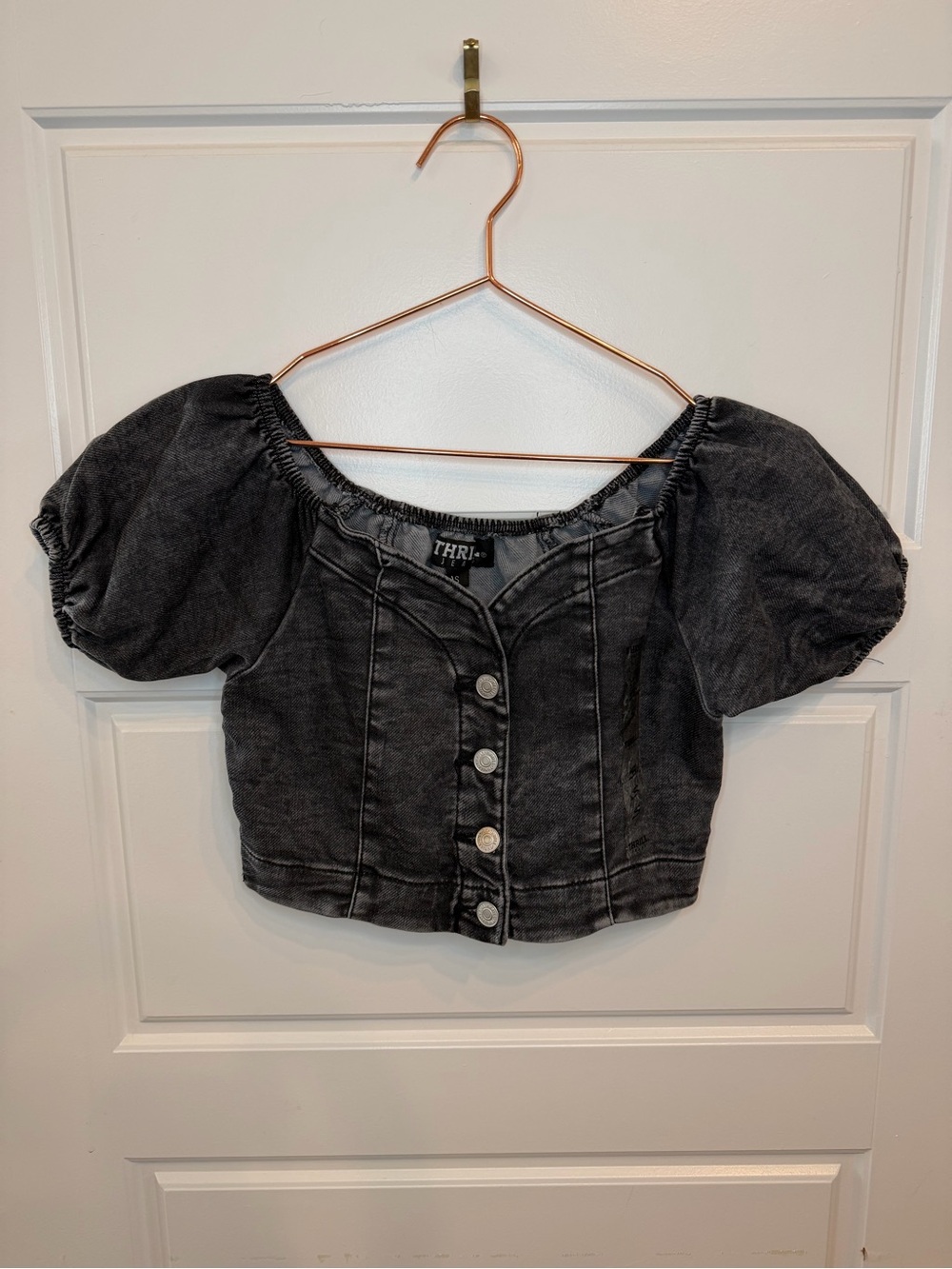 Thrill Black Denim Button-Front Top